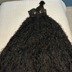 Black and nude one shoulder long dresss